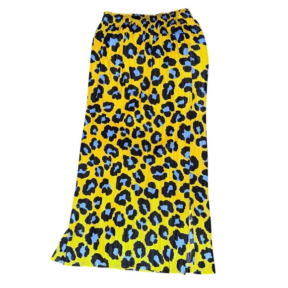 Issey Miyake IM02KN782 Pleated Leopard Skirt Yellow Blue Size 1 - Picture 2 of 12
